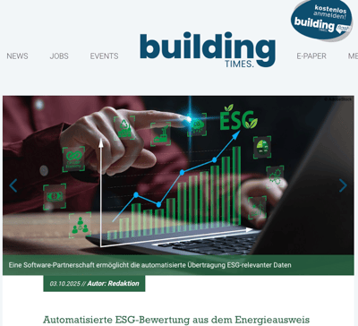 Automatisierte ESG-Bewertung aus dem Energieausweis - Pressemitteilung building TIMES